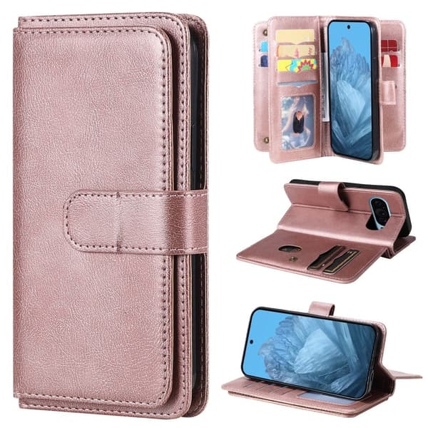 Google Pixel 9 / Google Pixel 9 Pro 10-paikkainen lompakkokotelo - Ruusukulta Pink