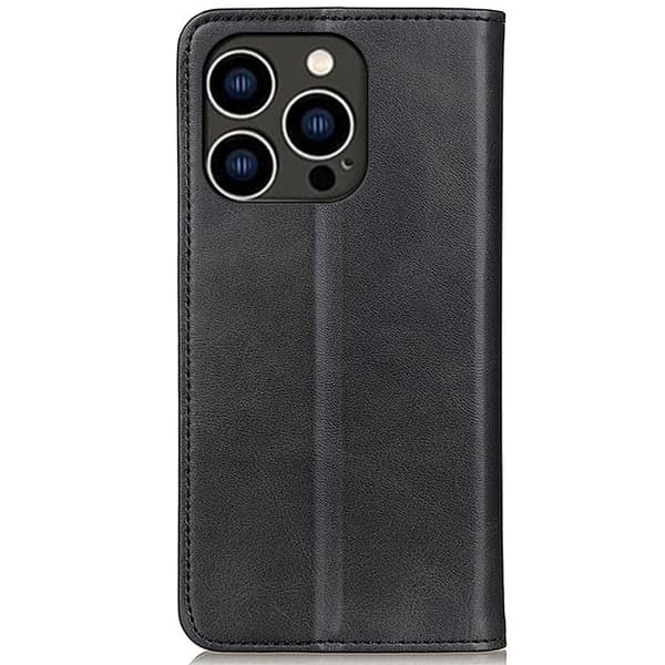 iPhone 14 Pro flip etui i ægte læder med pung – Sort Black