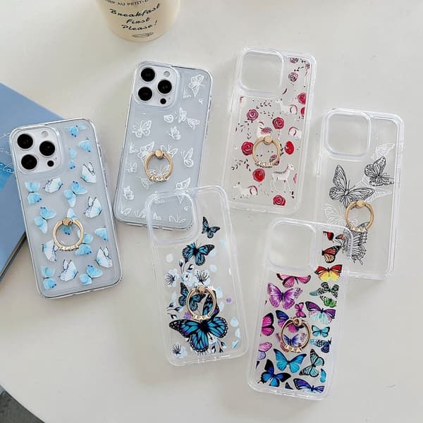Marmormønstret iPhone 15 Pro cover med ringholder - Style E White