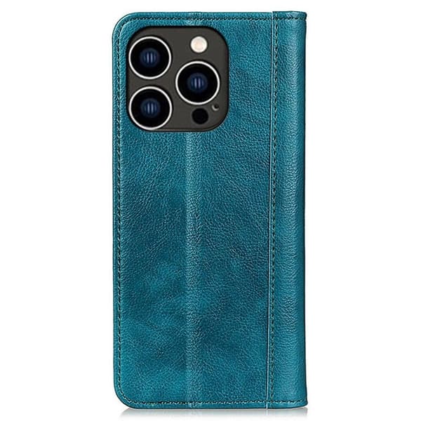 Ekte lærdeksel med magnetisk lukking for iPhone 14 Pro - Grønn Green