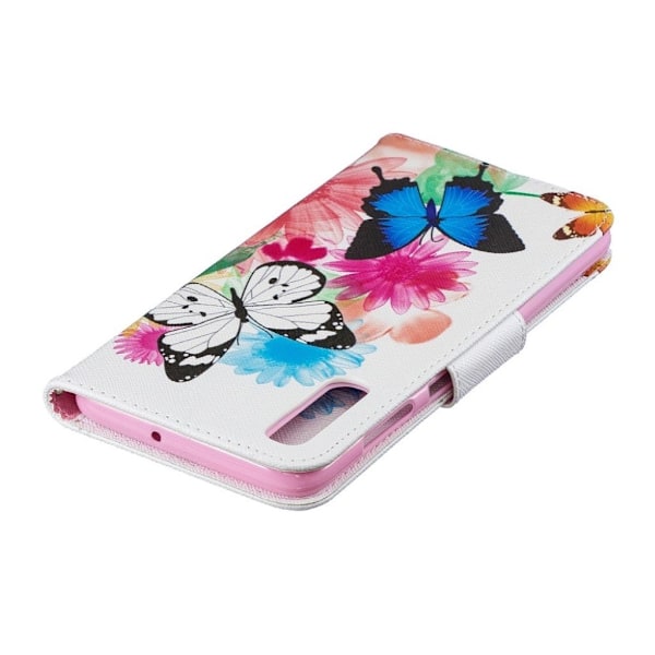 Samsung Galaxy A70 mønstret lædercover - sommerfugle og blomster Multicolor
