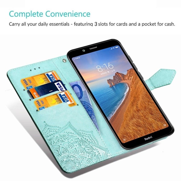 Mandala Xiaomi Redmi Note 7 / Note 7 Pro / Note 7S Flip fodral - Cyan Grön