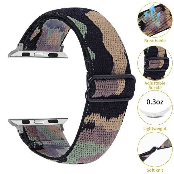 Apple Watch 42mm - 44mm elastisk urrem med stilfuldt mønster - Camouflage Multicolor