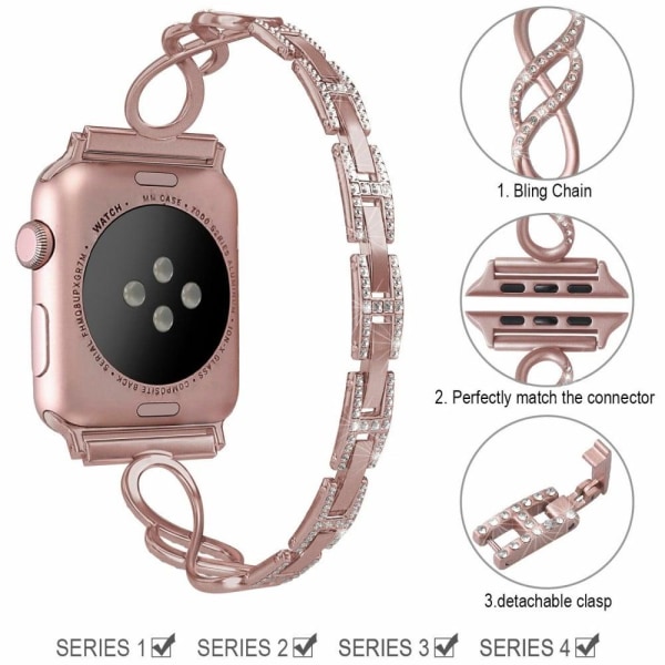 Apple Watch Series 8 (41mm) håndledsrem med rhinestone-dekor - L Pink