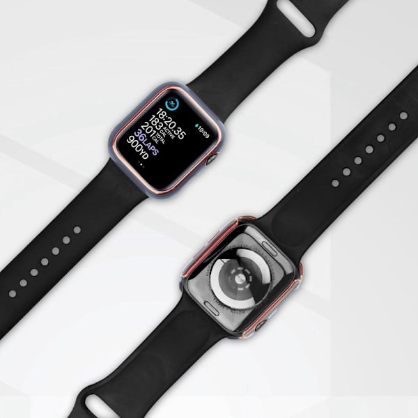 Apple Watch SE 2022 (44mm) suojakuori ja silikonisuojus karkaistulla lasilla - Musta / Kulta Black