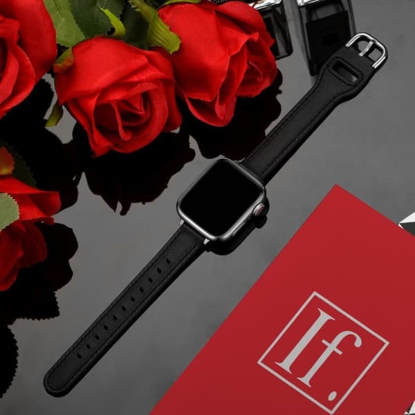 Apple Watch 42mm - 44mm unik urrem i ægte læder - Sort / Sølvspænde Black