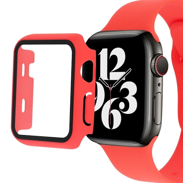 Apple Watch Series 8 (41mm) simple cover with tempered glass - Red Röd