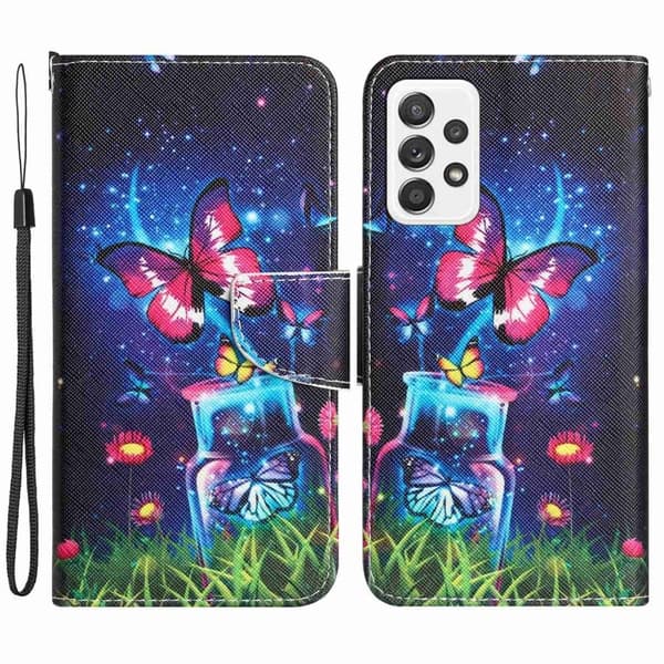 Wonderland Samsung Galaxy A53 5G Läppäkotelo - Bottle / Perhonen Multicolor