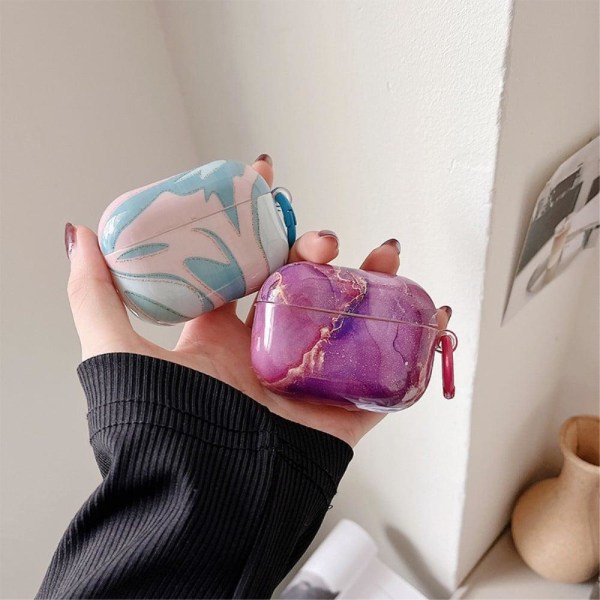 AirPods Pro 2 marble pattern case with buckle - Rose and Blue Pink