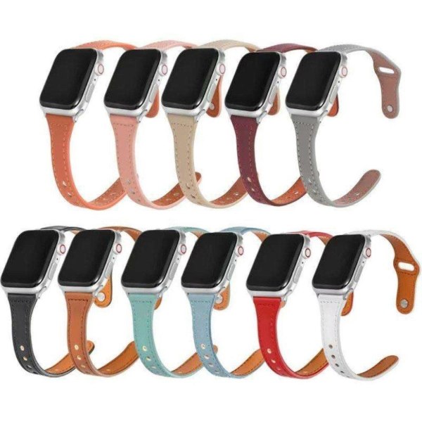 Apple Watch Series 6 / 5 44mm button snap genuine leather watch band - White Vit