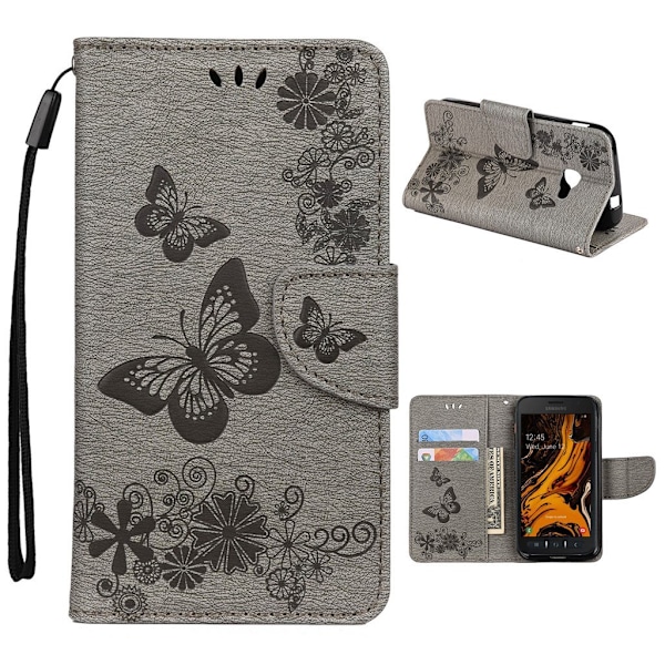 Butterfly läder Samsung Galaxy Xcover 4S fodral - Silver/Grå Silvergrå