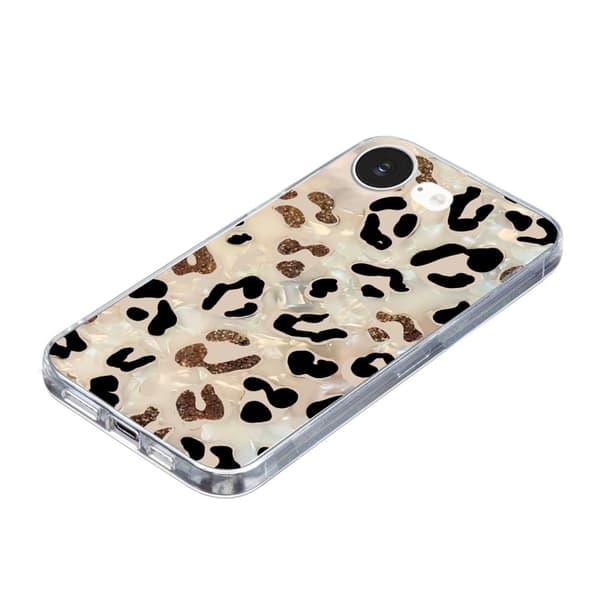 iPhone 16e-etui Blødt, fleksibelt telefonbagcover med mønsterudskrivning - Leopard Print Brown