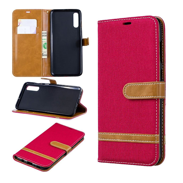 Samsung Galaxy A70 tofarvet jeans lædercover - rød Red