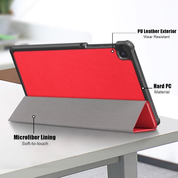 Samsung Galaxy Tab A7 Lite trefoldig flip-etui i skinn - Rød Red