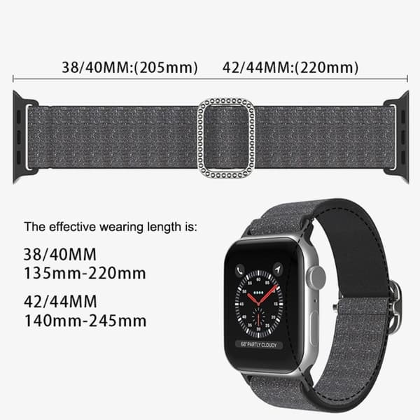 Apple Watch (45 mm) klockarmband i nylon med sömmar och strassspänne - Guld Guld