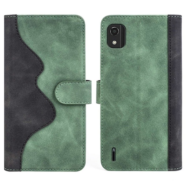 To Farvet Læder Flip Case til Nokia C2 2nd Edition - Grøn Green