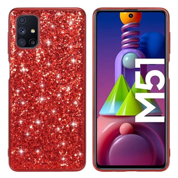 Glitter Samsung Galaxy M51 kotelot - Punainen Red