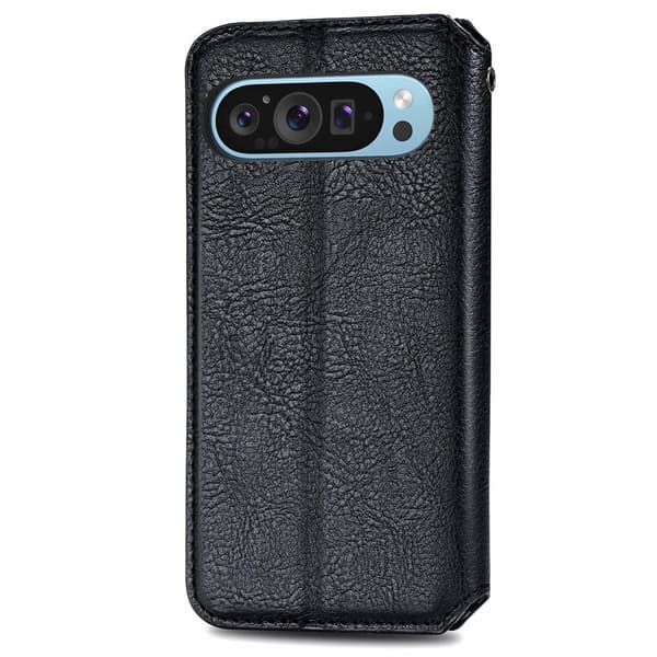 Google Pixel 9 Pro XL læderetui med stilfuldt rombe aftryk - Sort Black
