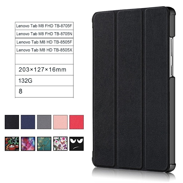 Lenovo Tab M8 tri-fold læder flip case - Sort Black
