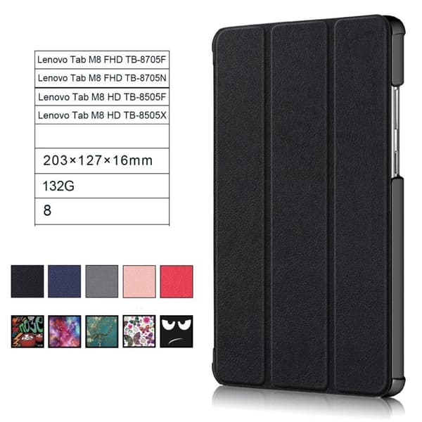 Lenovo Tab M8 Trippelt Lær Flippetui - Svart Black