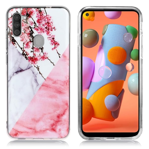 Marmormotiv Samsung Galaxy A11 skal - Blommig Marmor Rosa