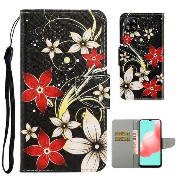 Wonderland Samsung Galaxy A22 4G Flippetui - White og Rød Blomster Multicolor