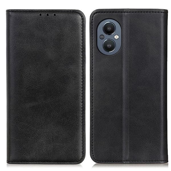 Flip Etui med Pung i ægte Læder til OnePlus Nord N20 5G - Sort Black