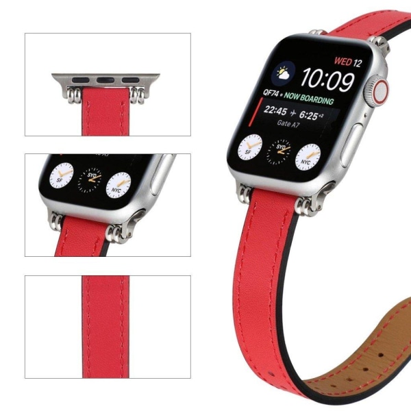 Apple Watch 40 mm klockarmband i läder med pärldekor - Röd Röd