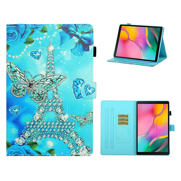 Samsung Galaxy Tab A 10.1 (2019) kuvioitu nahkainen kääntölaukku - Eiffel-Torni Blue