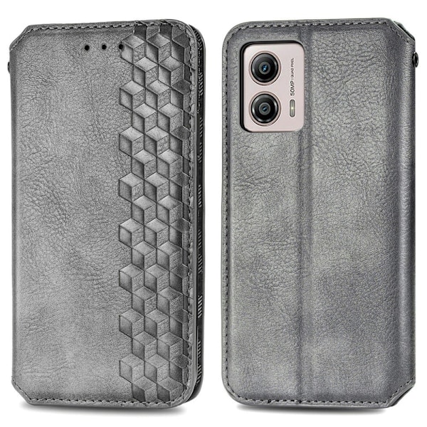 Läder Motorola Moto G53 fodral med romb-design - Silver/Grå Silvergrå