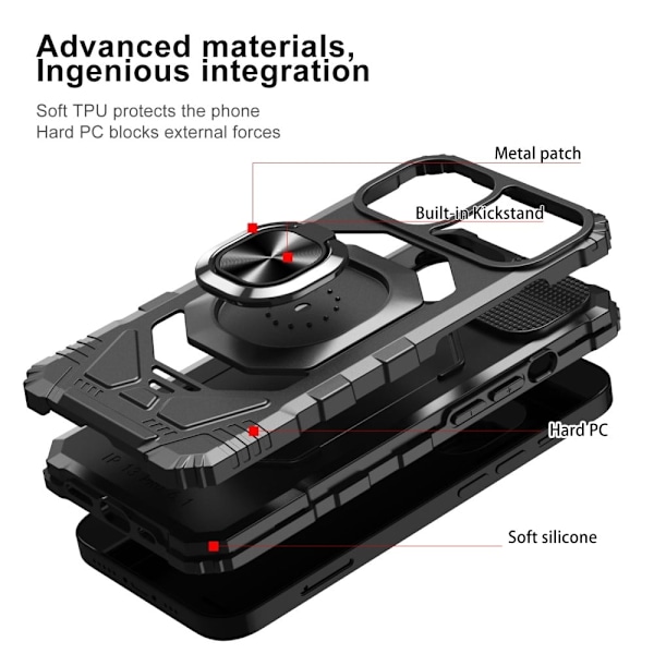 Bulksourcing iPhone 13 mini 5,4 tommer Kickstand Design Stødsikker luftpude Bumpresistent og fleksibel hybrid telefonetui - Sort Black
