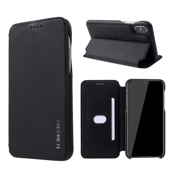 iPhone Xs Max LC.IMEEKE retro tyylinen synteetti nahkainen suojakotelo kortti paikalla - Musta Black