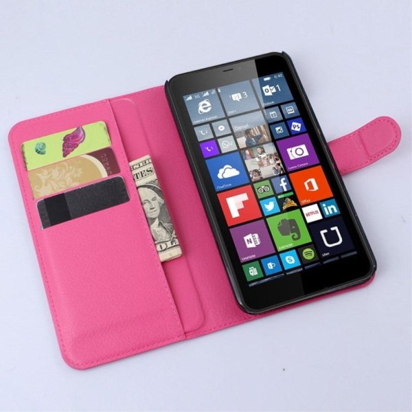 Moen Microsoft Lumia 640 XL Læder Flip Etui med Kortholder - Hot Pink