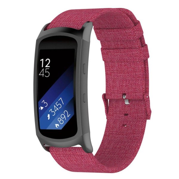 Samsung Gear Fit2 Pro Hengittävä kanvas kangas vaihdettava kellon ranneke metalli soljella - Punainen Red