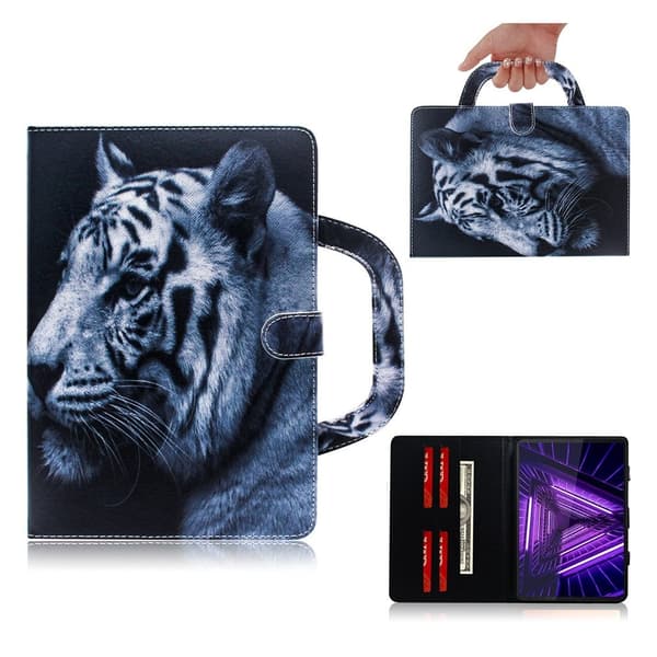 Lenovo Tab M10 FHD Plus handhållet mönstrat läderfodral - Vit Tiger Vit