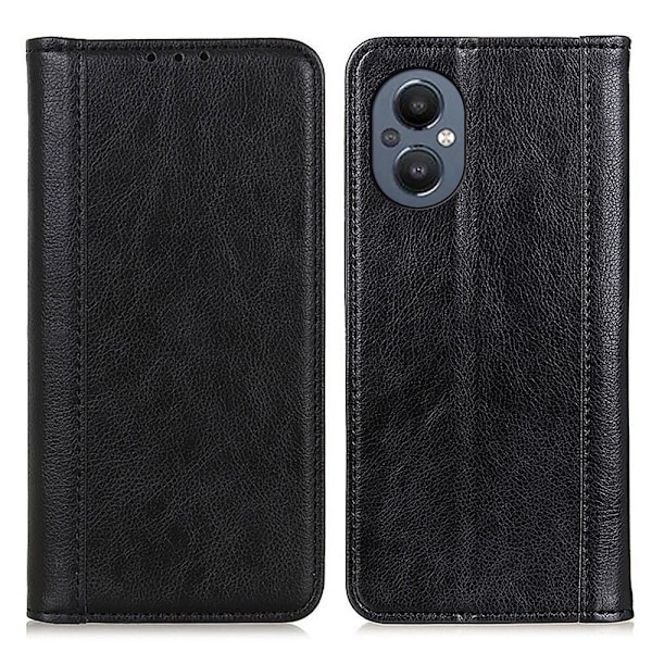 OnePlus Nord N20 5G ægte læderetui med magnetisk lukning - Sort Black