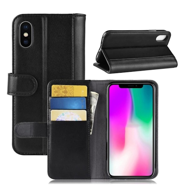 iPhone XR mobilfodral delat läder silikon stående plånbok - Svart Svart