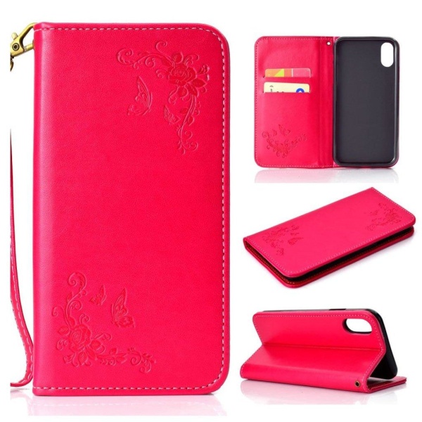 iPhone 9 Plus Perhos Ja Kukka Printti Kuviollinen Synteetti Nahk Pink
