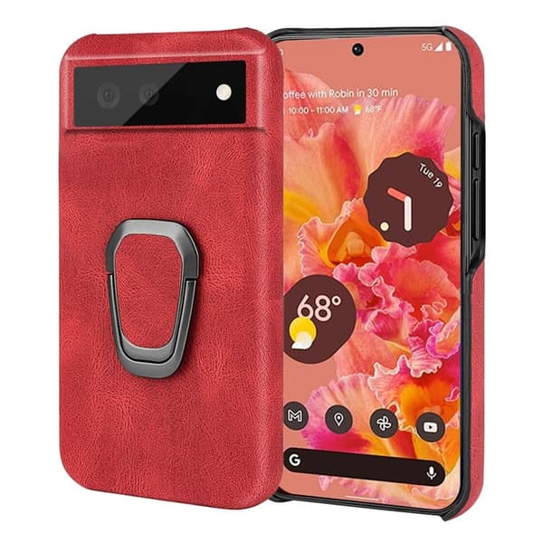 Iskunkestävä nahkasuojus soikealla jalustalla Google Pixel 6:lle - Punainen Red