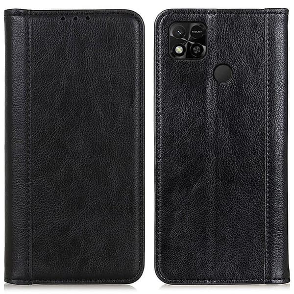Xiaomi Redmi 10A ægte læderetui med magnetisk lukning - Sort Black