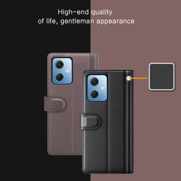 Xiaomi Redmi Note 12 ægte læderetui med kreditkortlommer - Sort Black