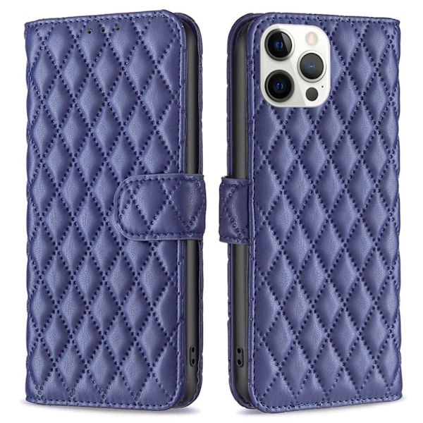 Rombemønster, matt flip-deksel for iPhone 12 Pro Max - Blå Blue