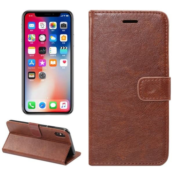 iPhone 9 Plus mobilfodral syntetläder silikon stående plånbok vildhäst - Kaffe Brun