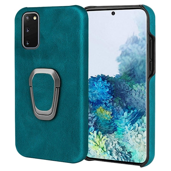 Stødsikkert lædercover med oval kickstand til Samsung Galaxy S20 - Cyan Green