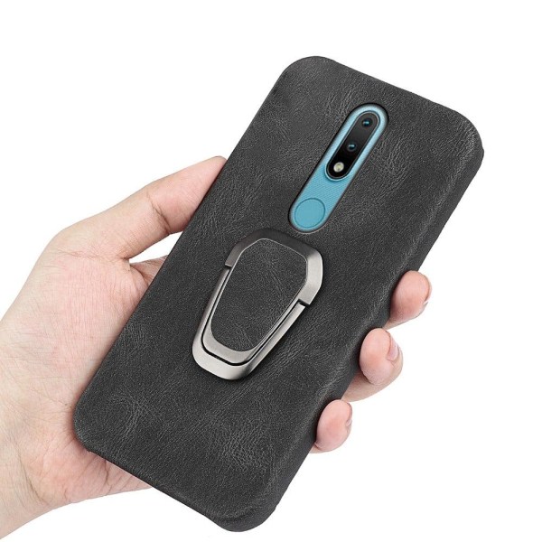 Stötsäkert läderfodral med oval kickstand för Nokia 2.4 - Röd Röd