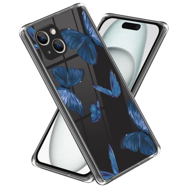 Deco iPhone 15 Plus kotelot - Sininen Perhosia Blue