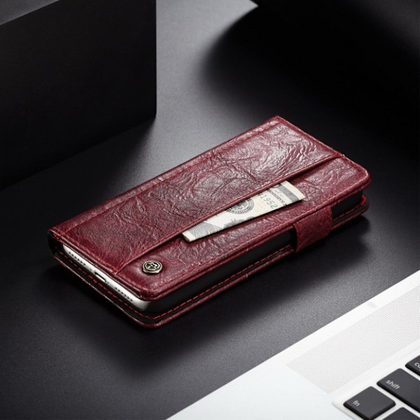 CASEME iPhone Xs Max mobilfodral syntetläder silikon stående plånbok vintage – Röd Röd