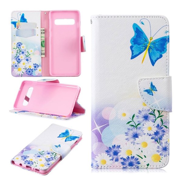Samsung Galaxy S10 trykt mønster læder flip etui - Blå Sommerfugle Blue