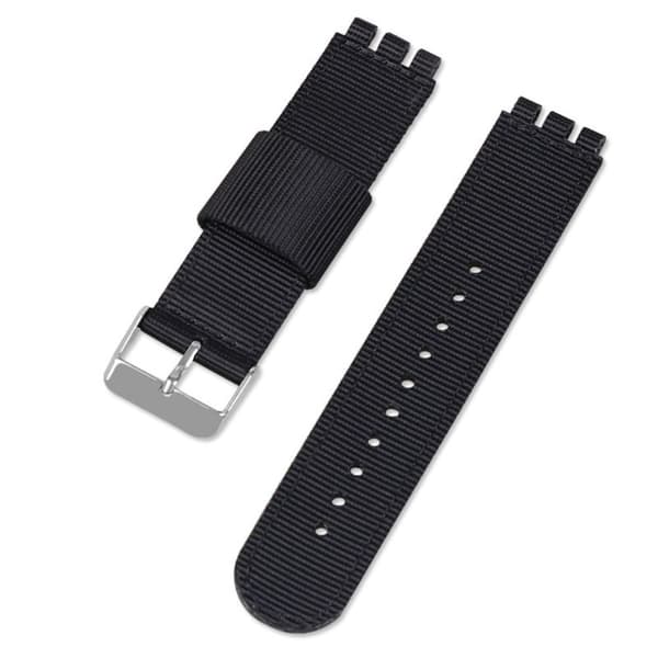 19mm Universal nylon + kangas kellon hihna hopea solki - Musta Black