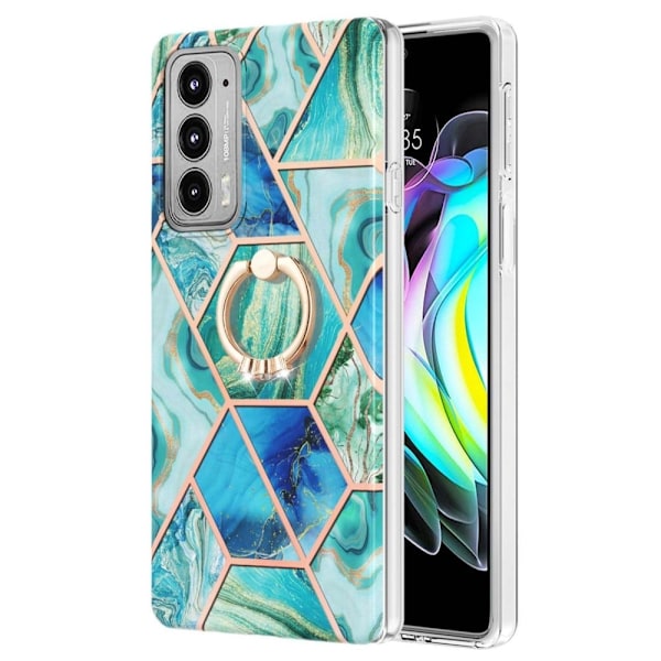 Marble Patterned Suojakuori With Ring Holder For Motorola Edge 20 - Vihreä Green
